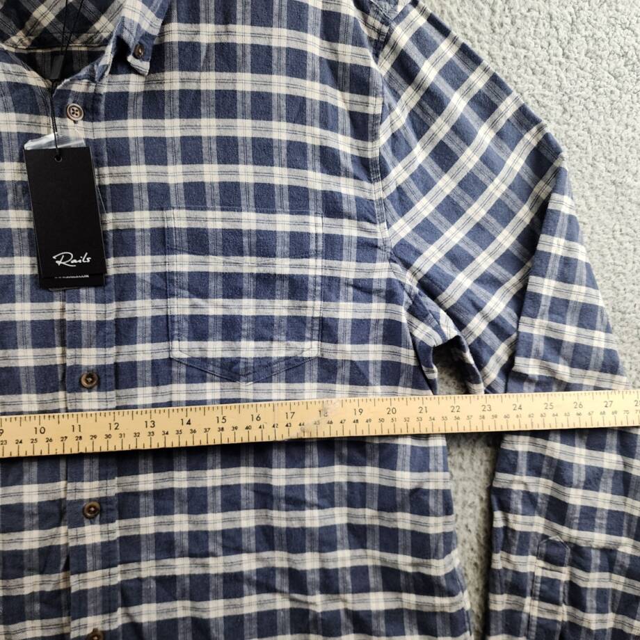 Rails Reid Check Button Down Shirt Men's XL Midnight Gray Melange Pocket L/S