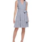Tommy Hilfiger Petite Striped Sleeveless Wrap Dress Women's 10P Marina Blue