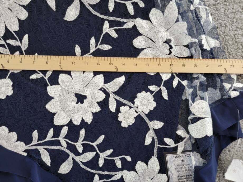 R & M Richards Floral-Embroidered Poncho Dress Women's 14 Navy/White Pullover