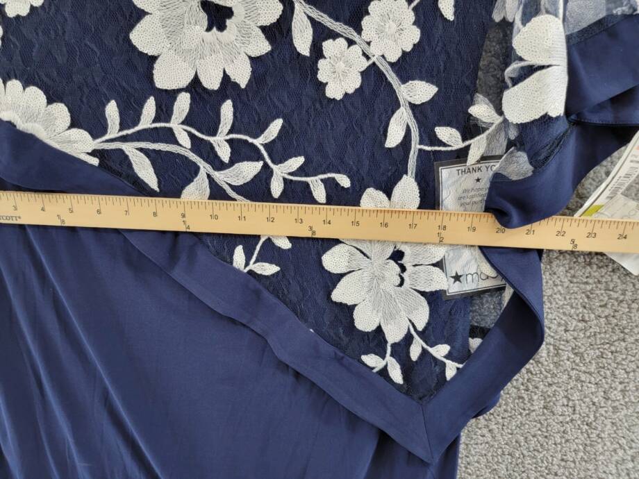 R & M Richards Floral-Embroidered Poncho Dress Women's 14 Navy/White Pullover