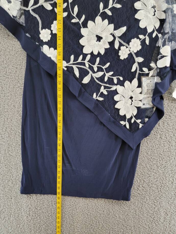 R & M Richards Floral-Embroidered Poncho Dress Women's 14 Navy/White Pullover