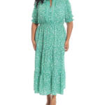 London Times Plus Size Floral-Print Tiered Maxi Dress Women's 16W Jade/White S/S