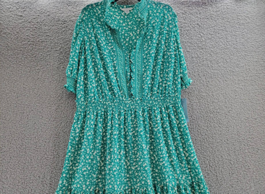 London Times Plus Size Floral-Print Tiered Maxi Dress Women's 16W Jade/White S/S
