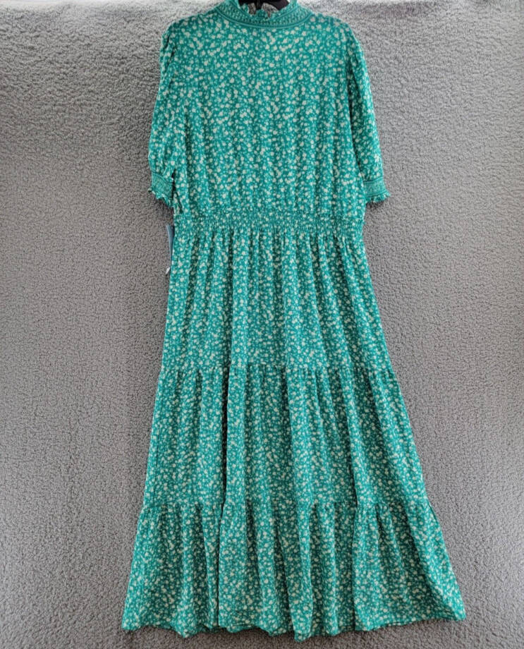 London Times Plus Size Floral-Print Tiered Maxi Dress Women's 16W Jade/White S/S