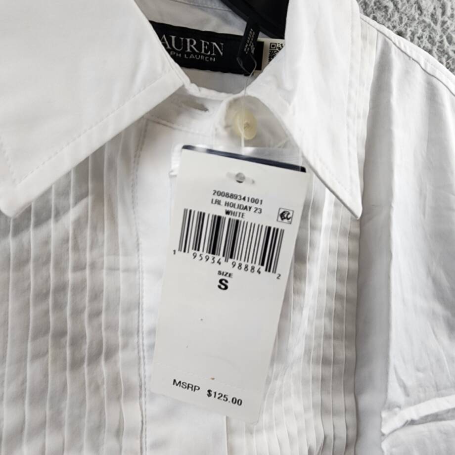 Lauren Ralph Lauren Pintucked Broadcloth Shirt Womens S White Long Sleeve Button