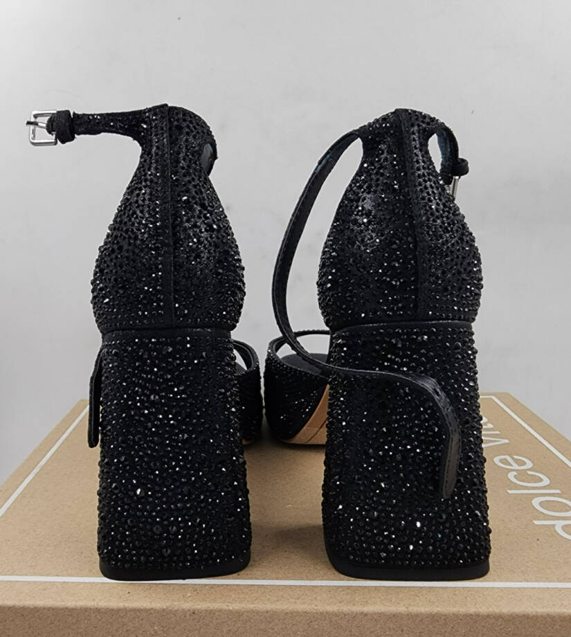 Dolce Vita Pandro Crystal Embellished Block Heels Women's 7.5 Black Ankle Strap