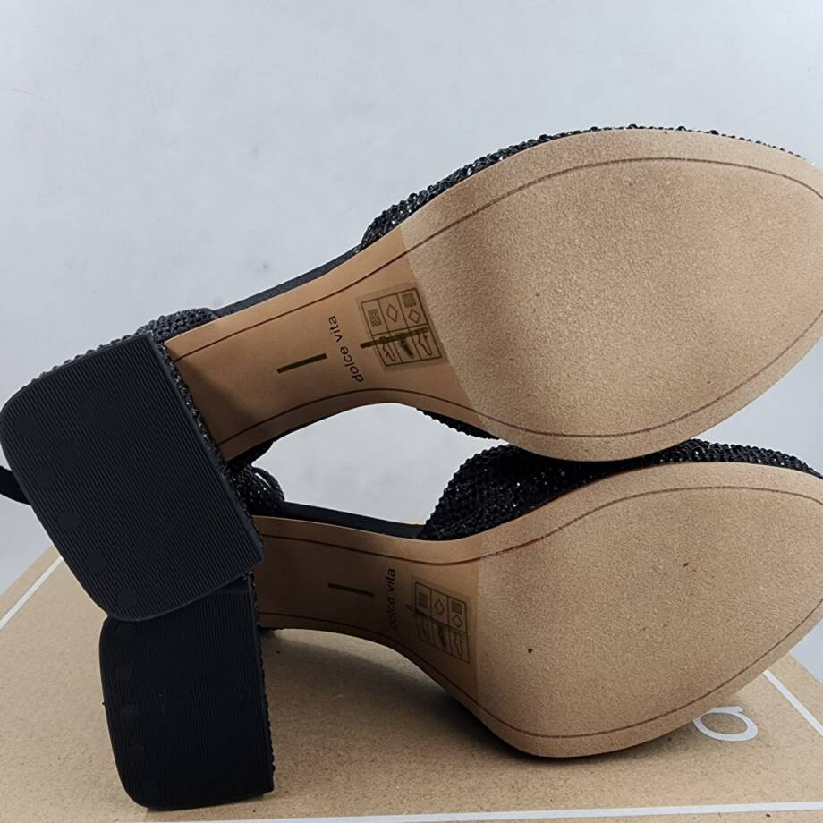 Dolce Vita Pandro Crystal Embellished Block Heels Women's 7.5 Black Ankle Strap