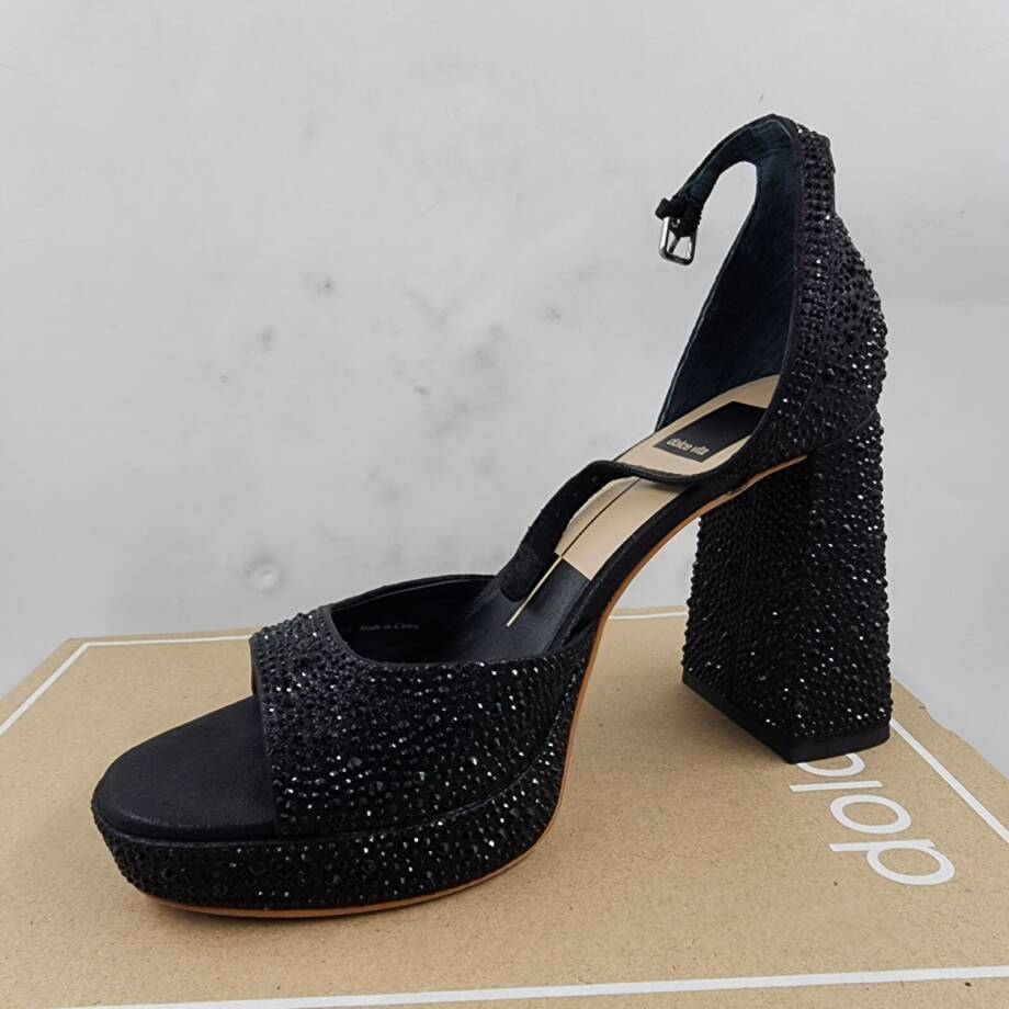 Dolce Vita Pandro Crystal Embellished Block Heels Women's 7.5 Black Ankle Strap
