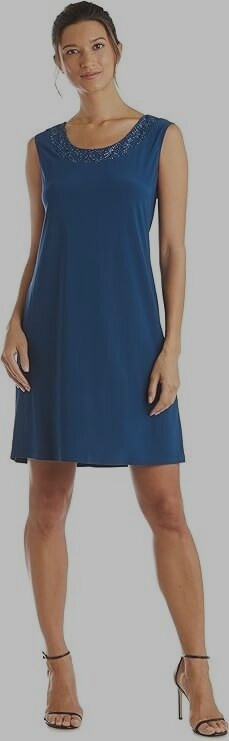 R & M Richards Glitter Trim Sheath Dress Women's 8 Navy Sleeveless Pullover