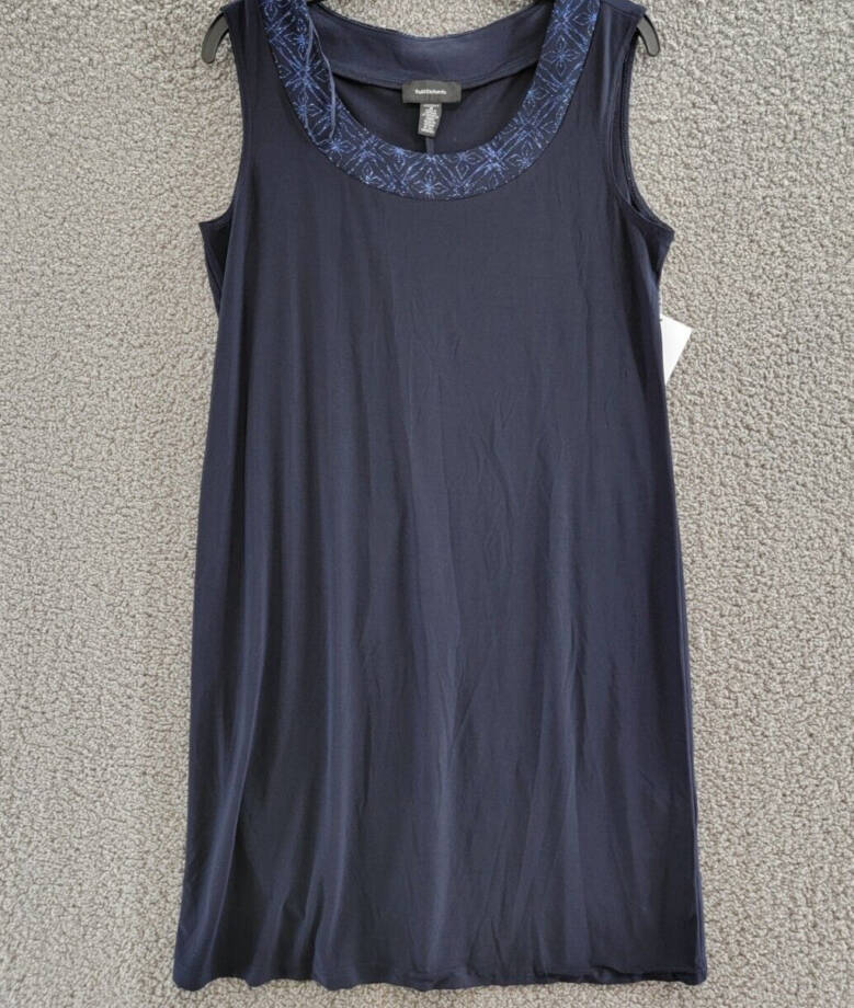 R & M Richards Glitter Trim Sheath Dress Women's 8 Navy Sleeveless Pullover