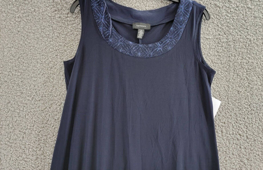R & M Richards Glitter Trim Sheath Dress Women's 8 Navy Sleeveless Pullover