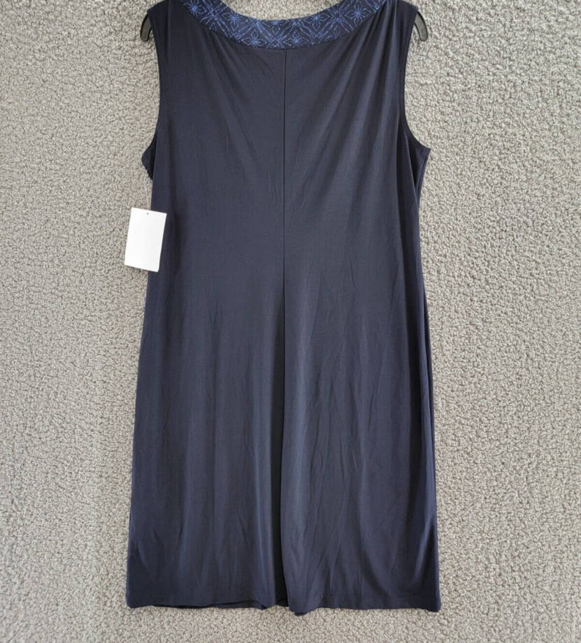 R & M Richards Glitter Trim Sheath Dress Women's 8 Navy Sleeveless Pullover
