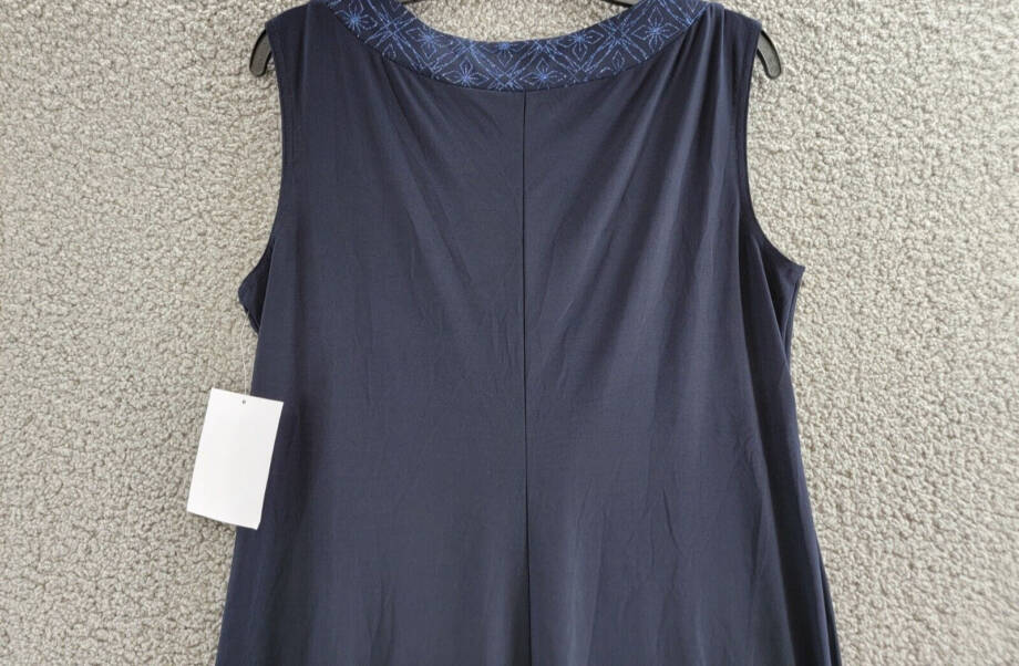 R & M Richards Glitter Trim Sheath Dress Women's 8 Navy Sleeveless Pullover