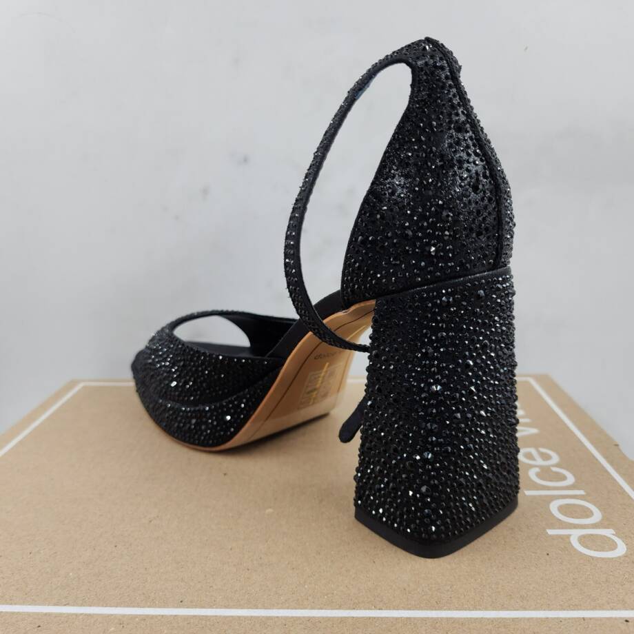 Dolce Vita Pandro Crystal Embellished Block Heels Women's 7.5 Black Ankle Strap