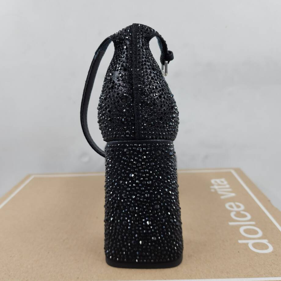 Dolce Vita Pandro Crystal Embellished Block Heels Women's 7.5 Black Ankle Strap