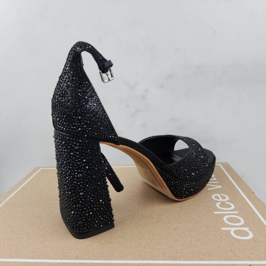 Dolce Vita Pandro Crystal Embellished Block Heels Women's 7.5 Black Ankle Strap