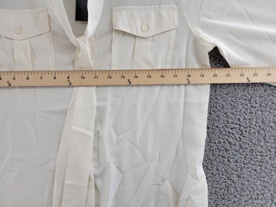 Lauren Ralph Lauren Crepe Tie-Neck Shirt Women's M Winter Cream Pockets L/S