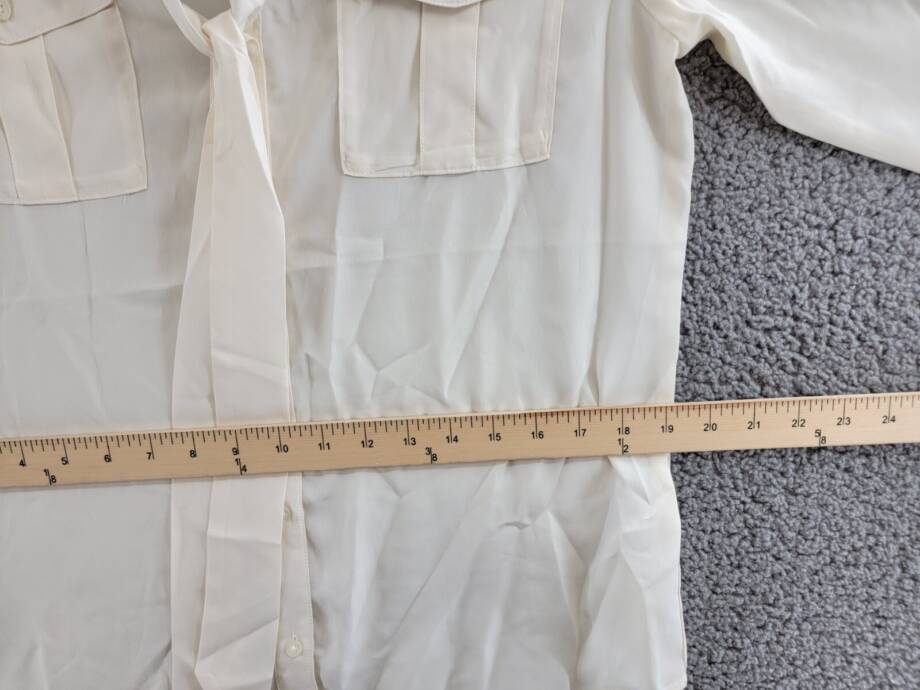 Lauren Ralph Lauren Crepe Tie-Neck Shirt Women's M Winter Cream Pockets L/S
