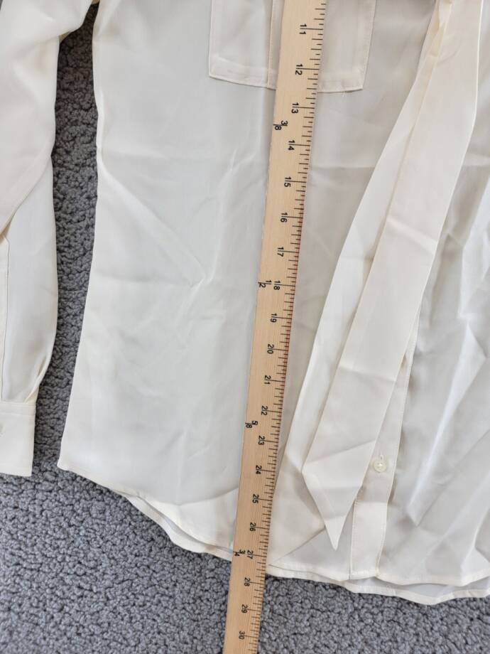 Lauren Ralph Lauren Crepe Tie-Neck Shirt Women's M Winter Cream Pockets L/S