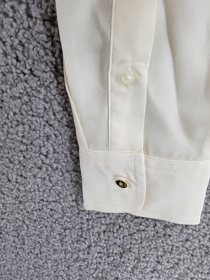 Lauren Ralph Lauren Crepe Tie-Neck Shirt Women's M Winter Cream Pockets L/S