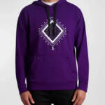 Karl Lagerfeld Paris Studded Diamond-Shaped Logo Hoodie Men's L Purple Pullover