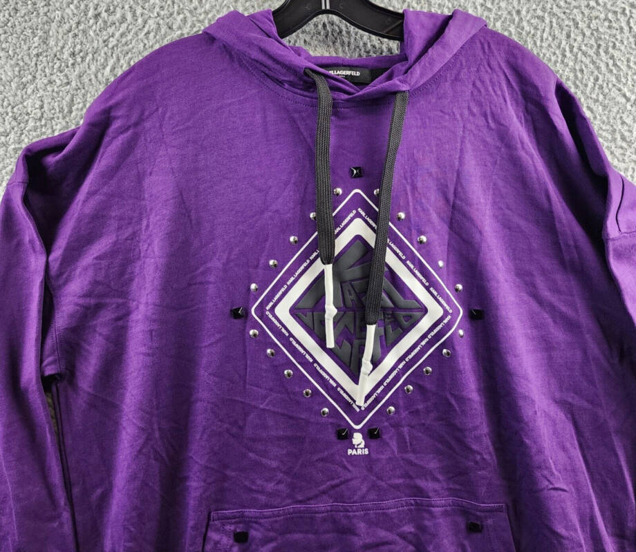 Karl Lagerfeld Paris Studded Diamond-Shaped Logo Hoodie Men's L Purple Pullover
