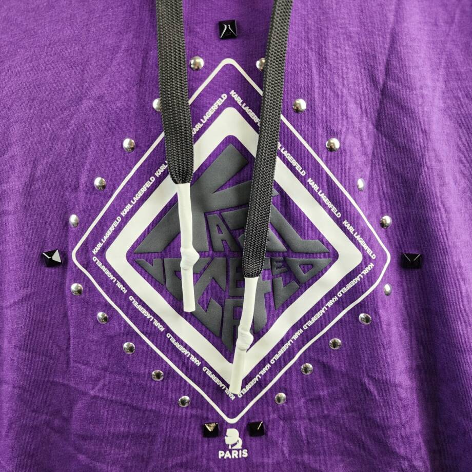 Karl Lagerfeld Paris Studded Diamond-Shaped Logo Hoodie Men's L Purple Pullover