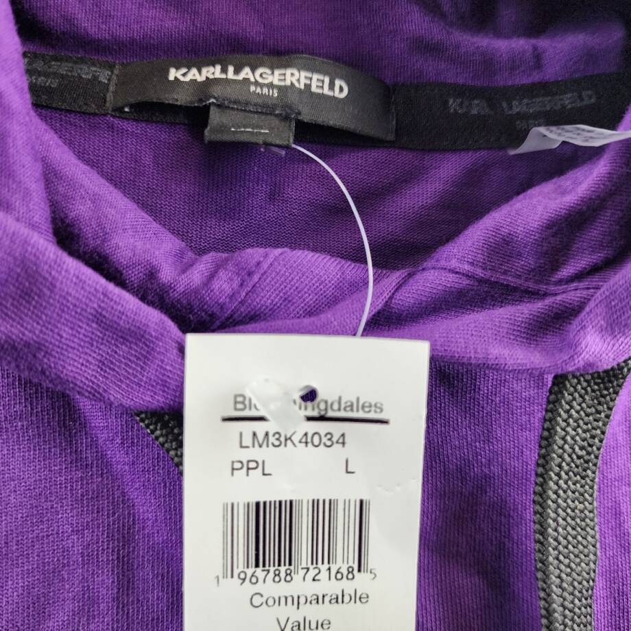 Karl Lagerfeld Paris Studded Diamond-Shaped Logo Hoodie Men's L Purple Pullover