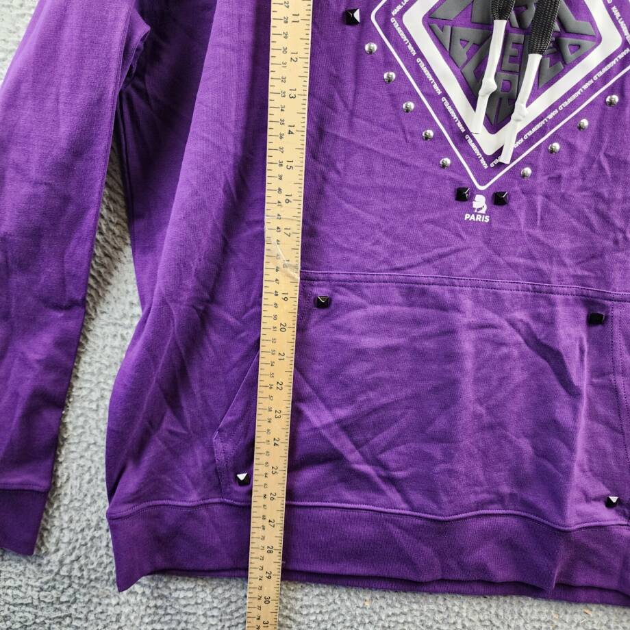 Karl Lagerfeld Paris Studded Diamond-Shaped Logo Hoodie Men's L Purple Pullover