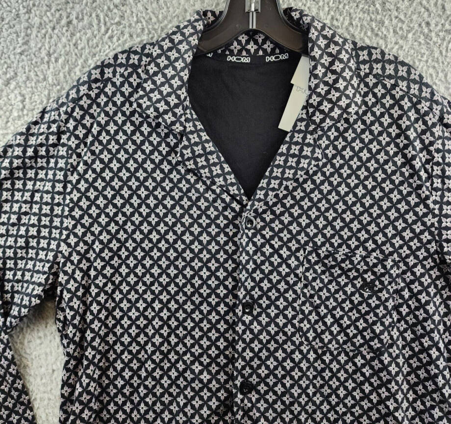 HOM Vince Long Sleepwear Top Men's M Black Front Pocket Button Closure L/S
