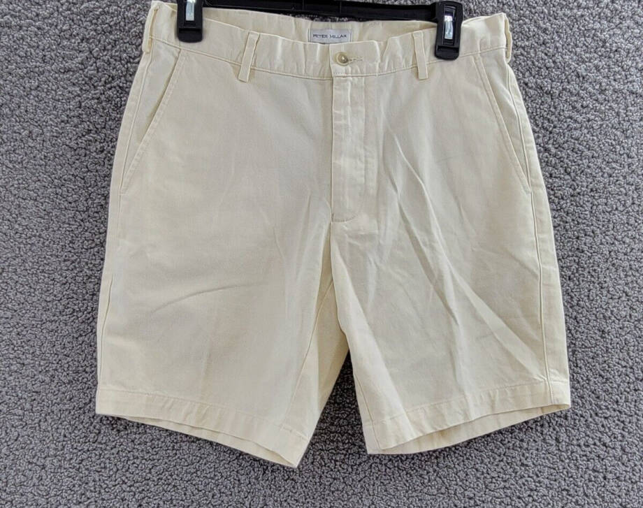 Peter Millar Crown Pilot Twill Chino Shorts Men's 30 Ivory Button Zip Closure