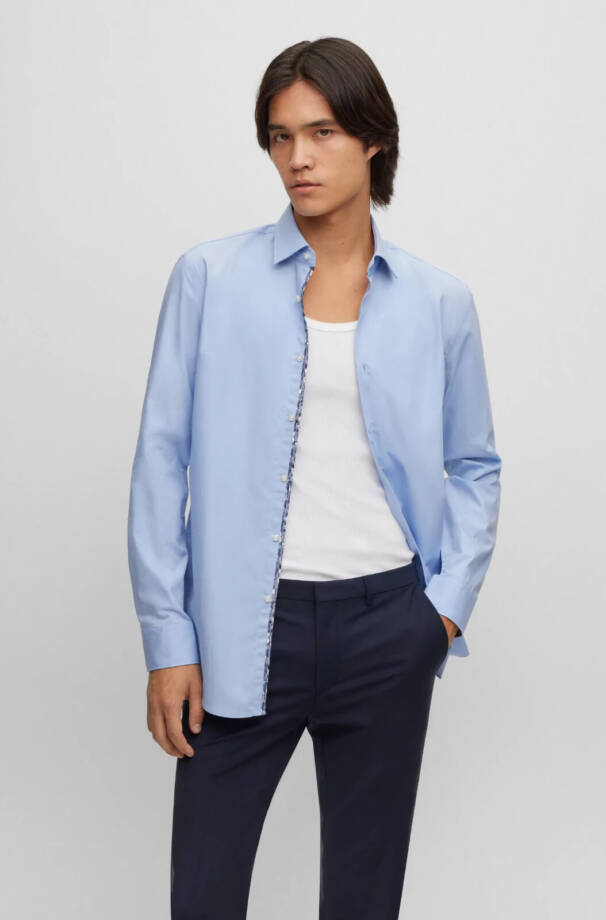 HUGO Koey Kent Slim Fit Button-Front Dress Shirt Men's 39 15.5 Light Pastel Blue