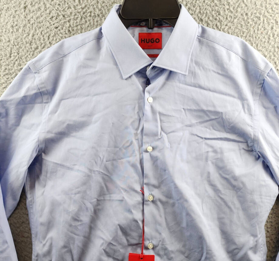 HUGO Koey Kent Slim Fit Button-Front Dress Shirt Men's 39 15.5 Light Pastel Blue