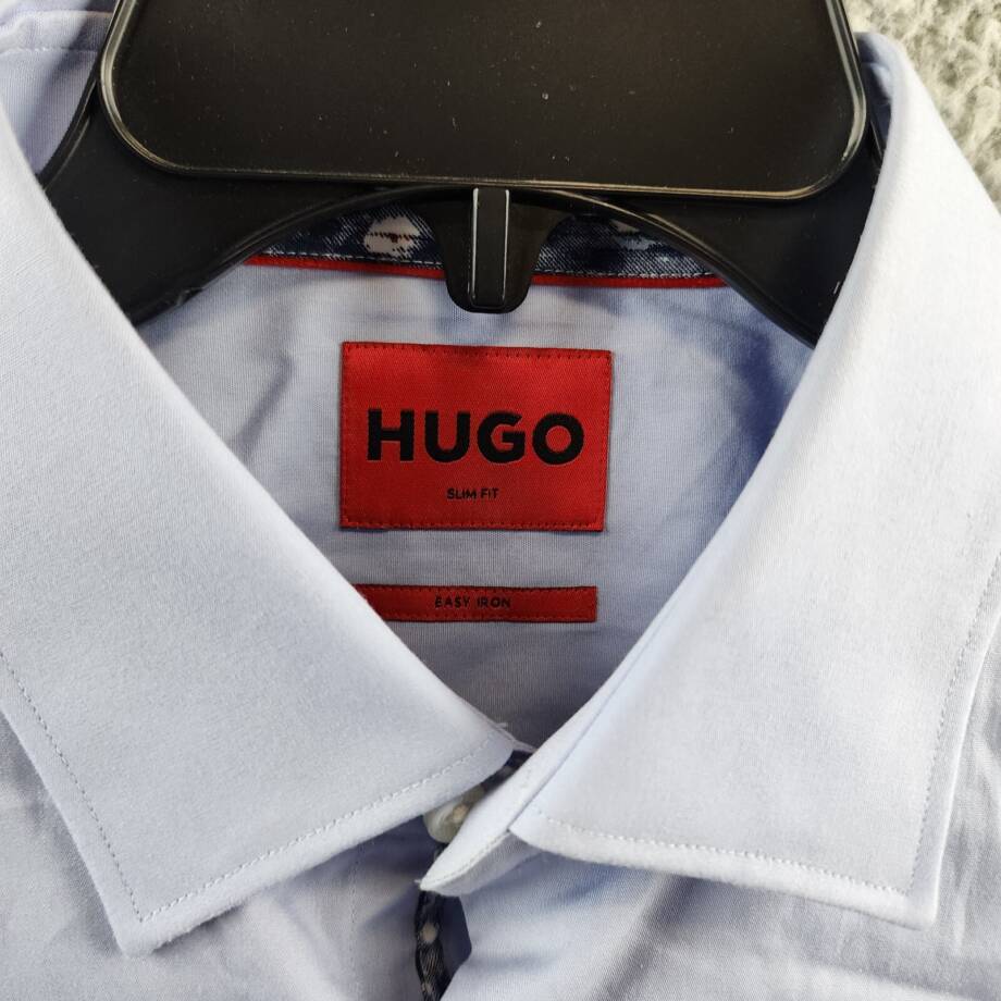 HUGO Koey Kent Slim Fit Button-Front Dress Shirt Men's 39 15.5 Light Pastel Blue