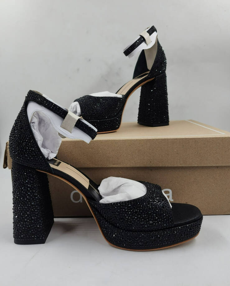 Dolce Vita Pandro Crystal Embellished Block Heels Women's 8 Black Ankle Strap