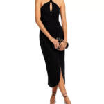 AQUA Matte Jersey Cutout Halter Dress Women's S Black Backless Side Zip Closure