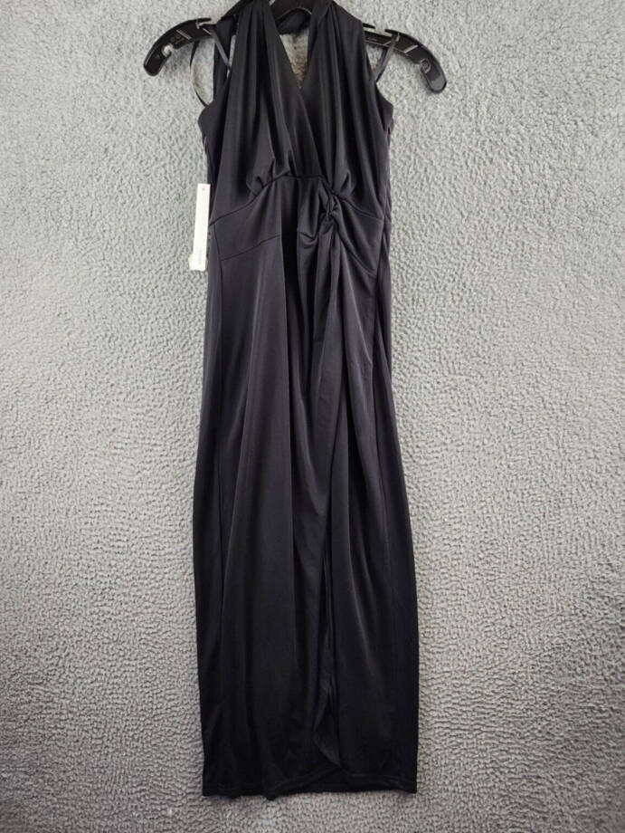 AQUA Matte Jersey Cutout Halter Dress Women's S Black Backless Side Zip Closure