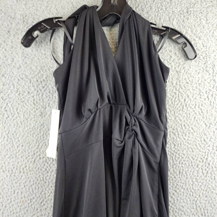 AQUA Matte Jersey Cutout Halter Dress Women's S Black Backless Side Zip Closure
