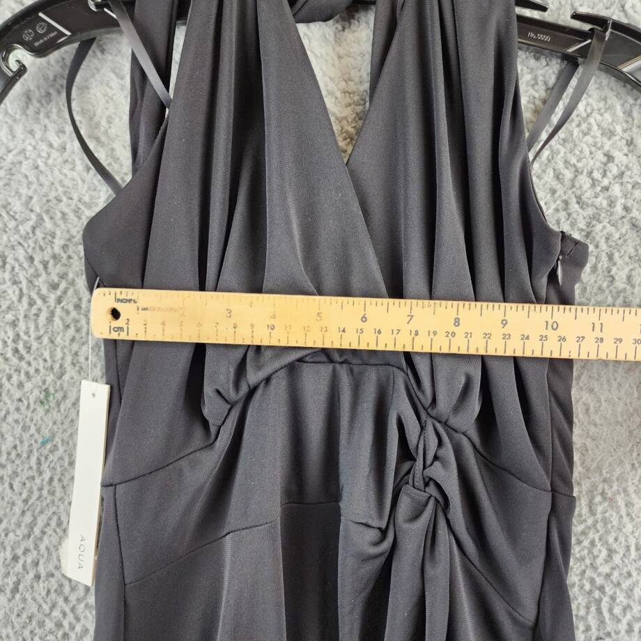 AQUA Matte Jersey Cutout Halter Dress Women's S Black Backless Side Zip Closure