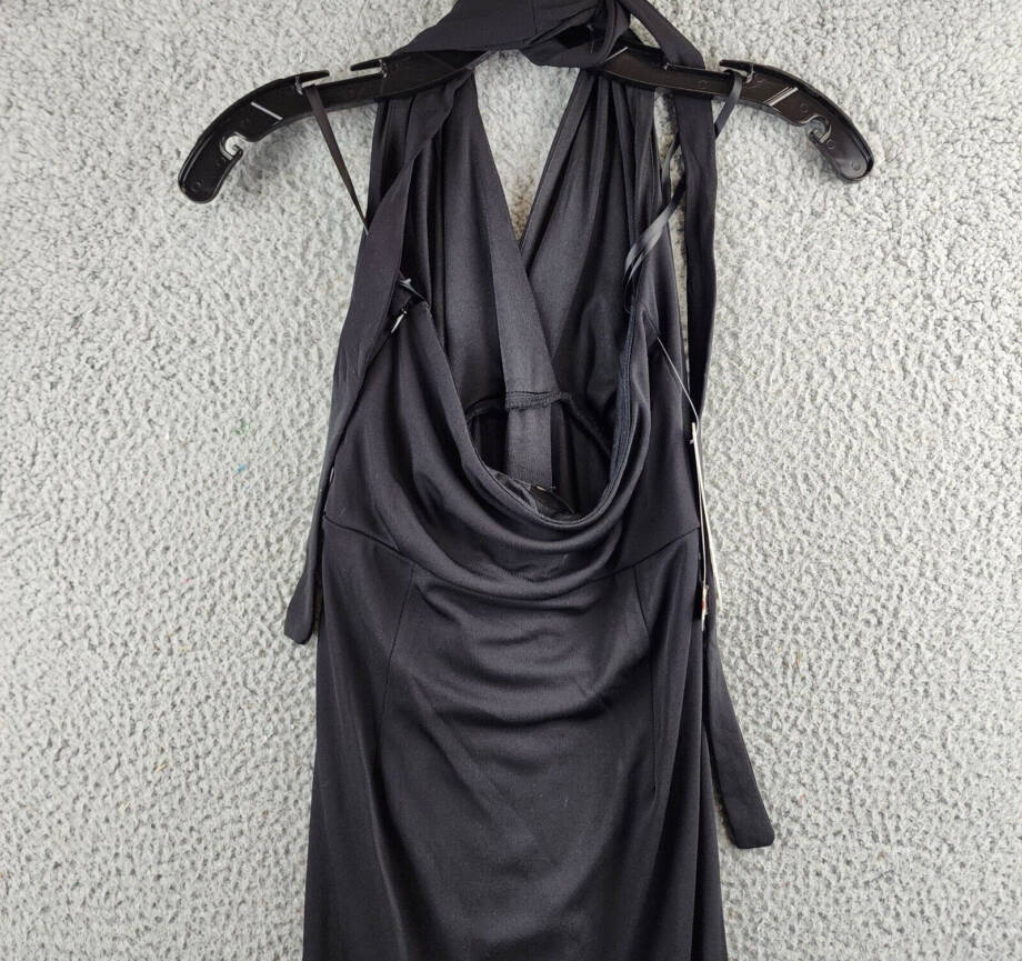 AQUA Matte Jersey Cutout Halter Dress Women's S Black Backless Side Zip Closure