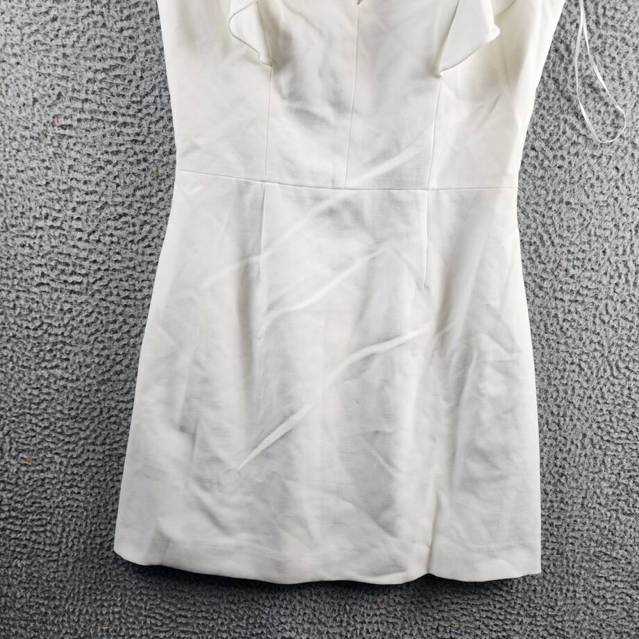 French Connection Whisper Ruffled V-Neck Mini Dress Women's 6 White Zip Closure