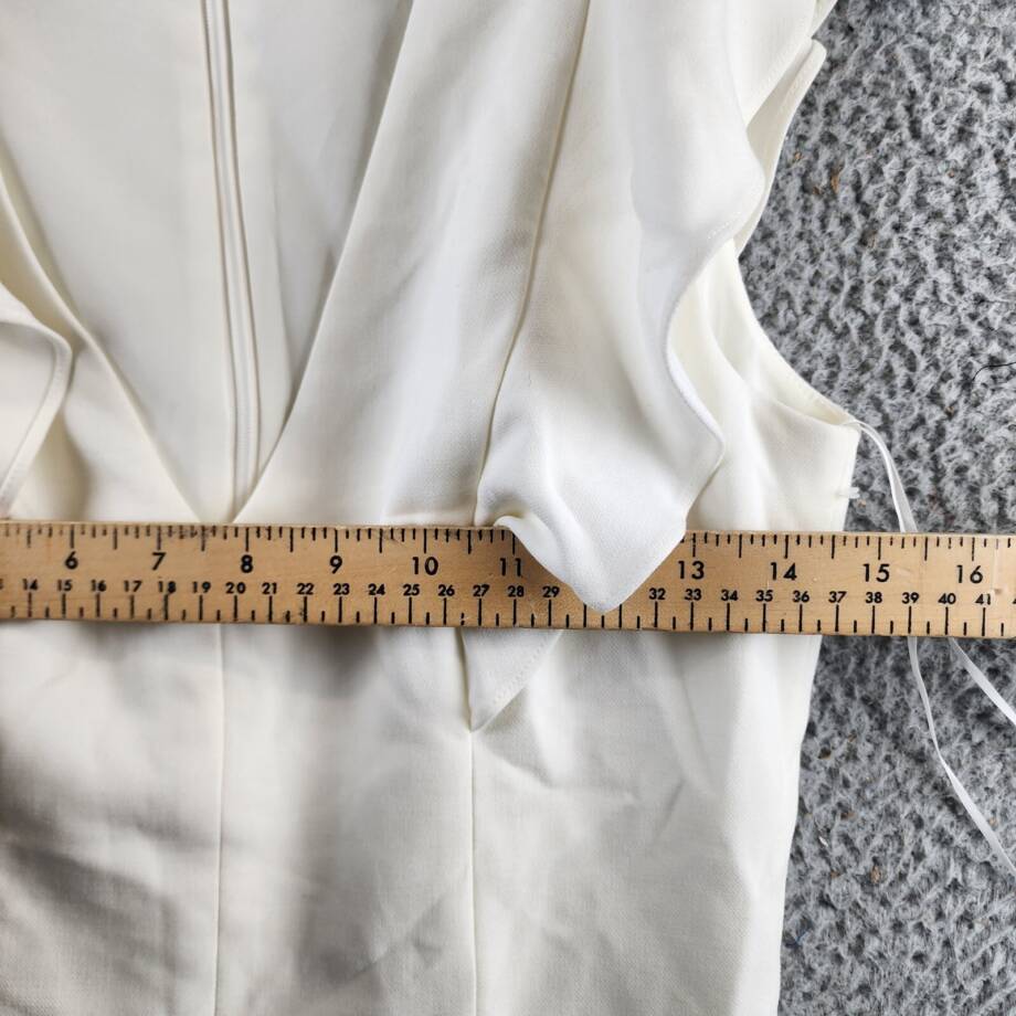 French Connection Whisper Ruffled V-Neck Mini Dress Women's 6 White Zip Closure