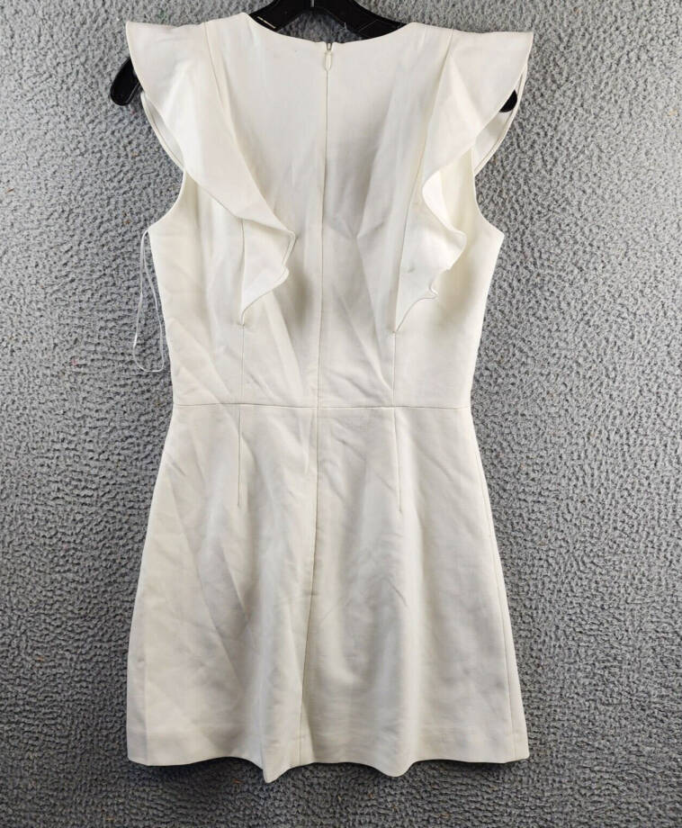 French Connection Whisper Ruffled V-Neck Mini Dress Women's 6 White Zip Closure