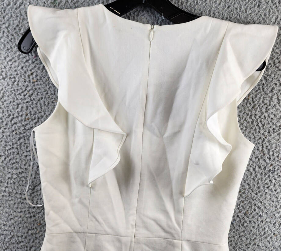 French Connection Whisper Ruffled V-Neck Mini Dress Women's 6 White Zip Closure