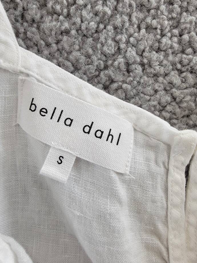 Bella Dahl Square Neck Tank Top Women's S White Solid Linen Back Button Closure