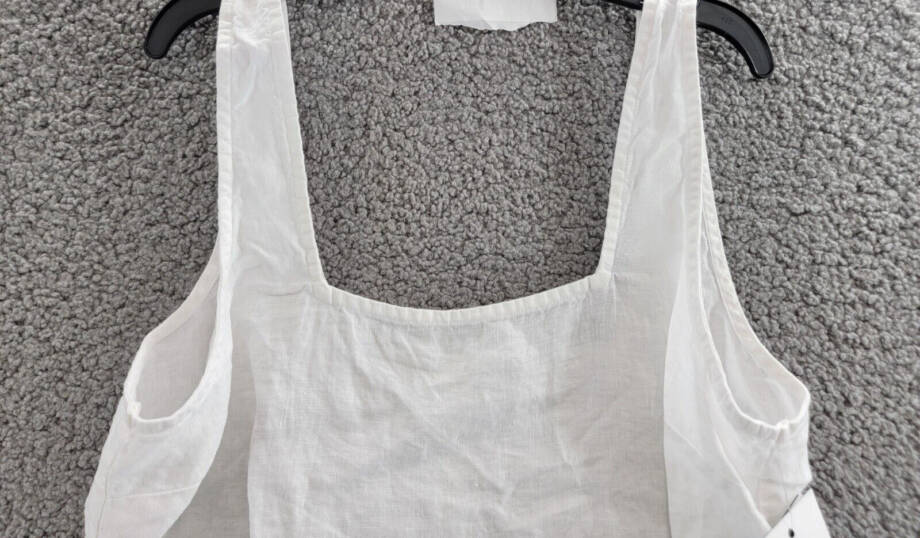 Bella Dahl Square Neck Tank Top Women's S White Solid Linen Back Button Closure