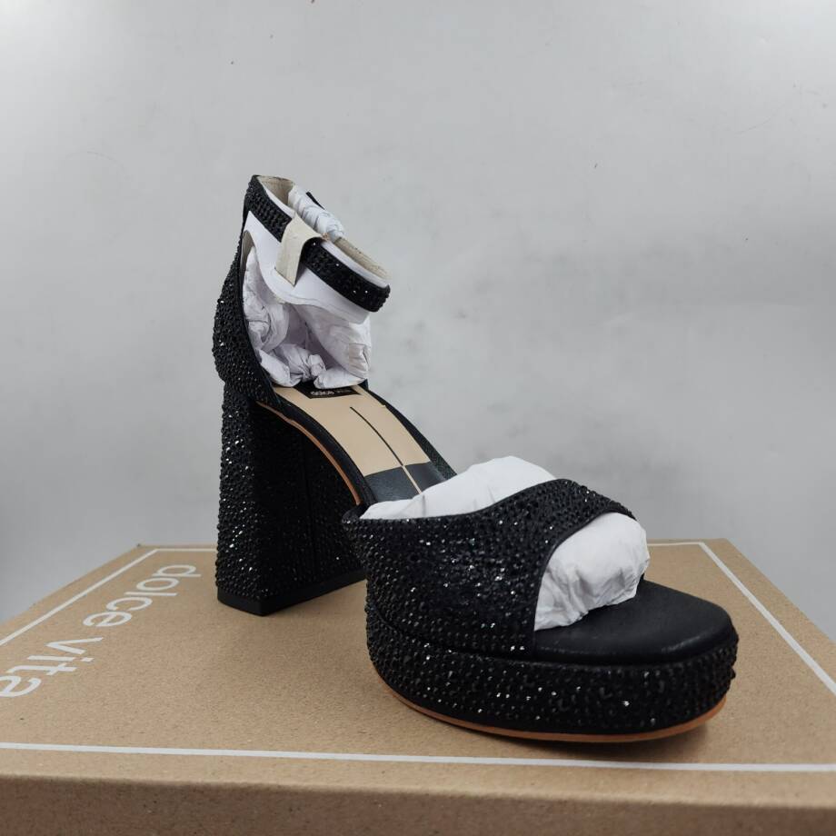 Dolce Vita Pandro Crystal Embellished Block Heels Women's 8 Black Ankle Strap