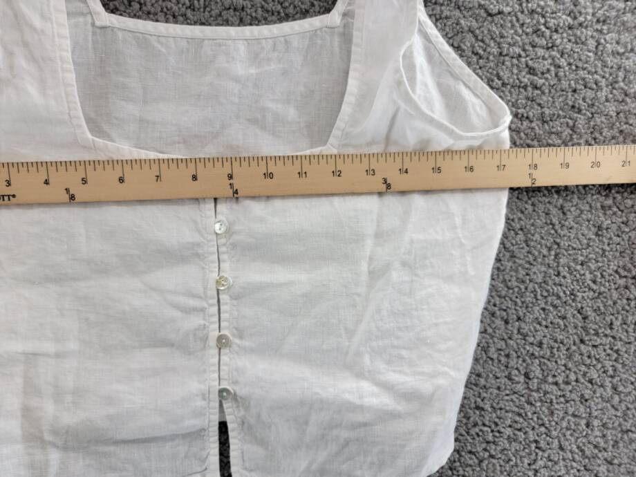 Bella Dahl Square Neck Tank Top Women's S White Solid Linen Back Button Closure