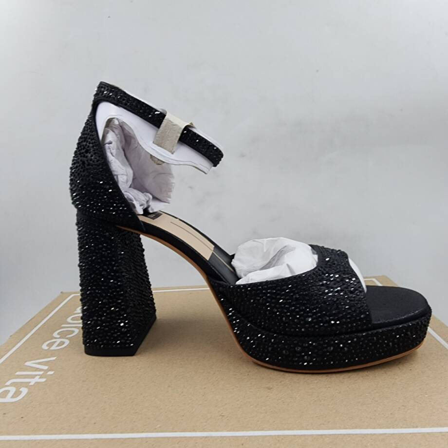Dolce Vita Pandro Crystal Embellished Block Heels Women's 8 Black Ankle Strap
