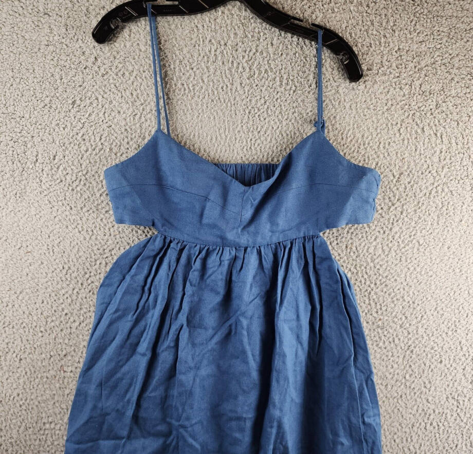 AQUA Havana Linen Blend Boho Sundress Women's XL Denim Sweetheart Neck Back Zip